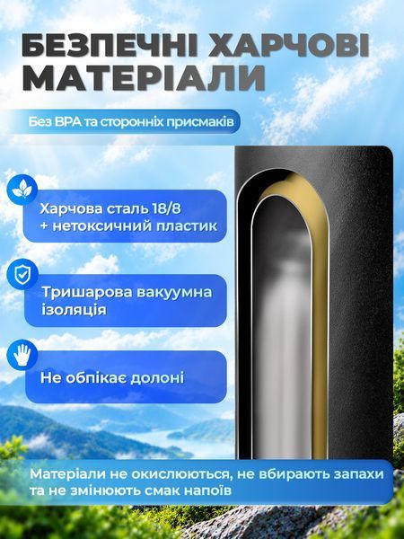 Термос вакуумний герметичний 950 мл термопляшка з неіржавкої сталі з трубочкою Mountflask DUO Чорний 3217519264 фото